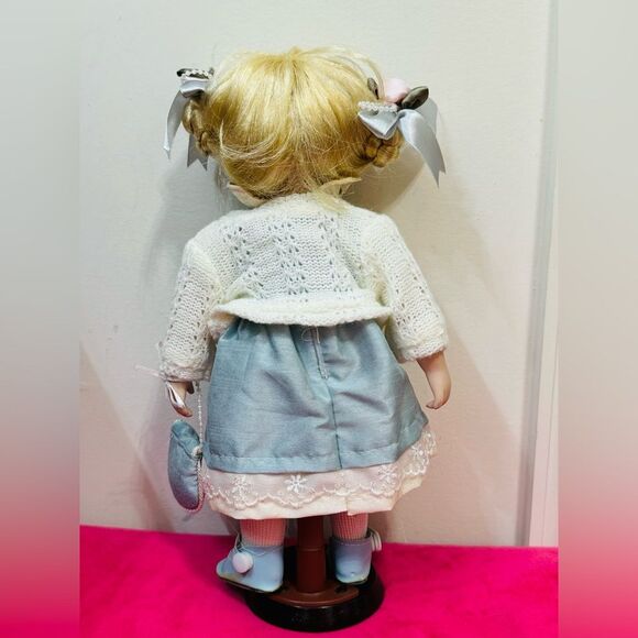 Vintage Unique Porcelain Hand painted Doll 11" in Blue Dress - Picture 7 of 11